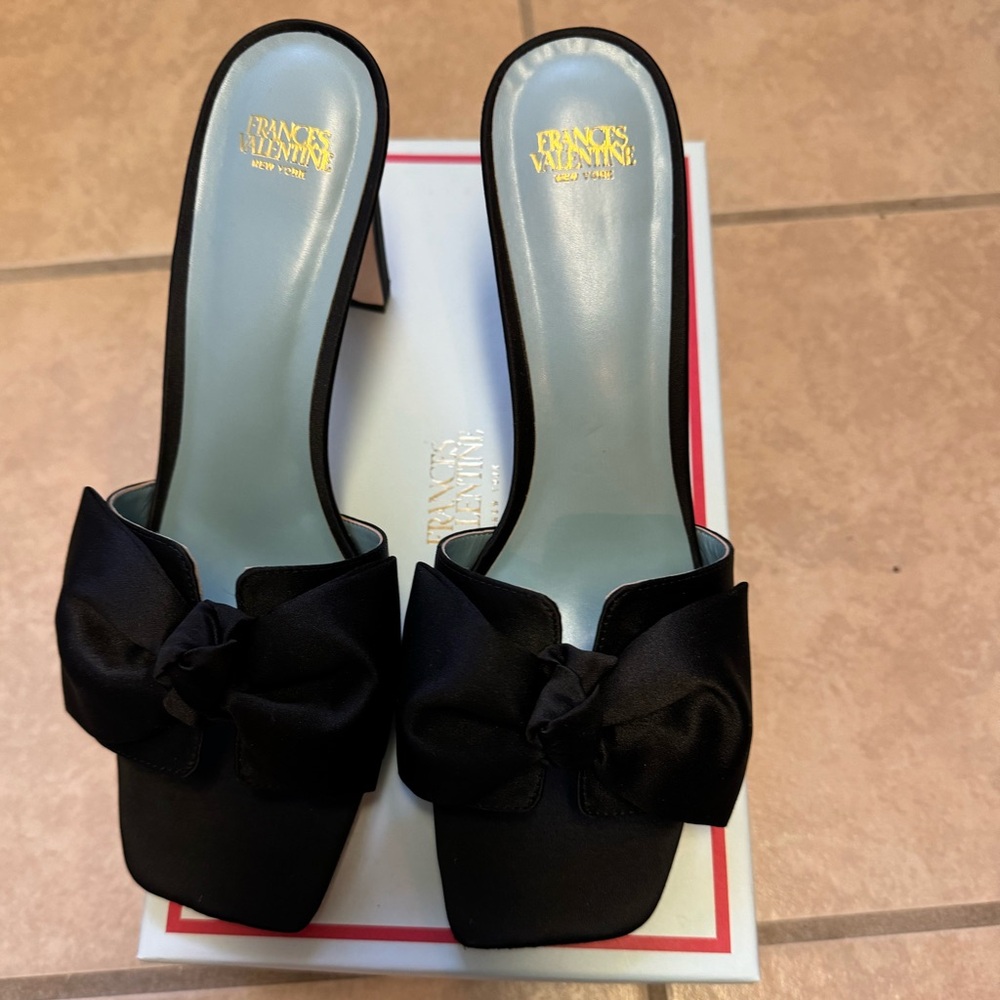 Frances Valentine.  Hilary satin heel black.  Never worn.  W box.  Sz 9